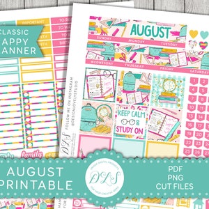 Happy Planner August Monthly Kit, PRINTABLE Back to School Planner Stickers, Back to School Monthly Kit, Cut Files, HPMV165