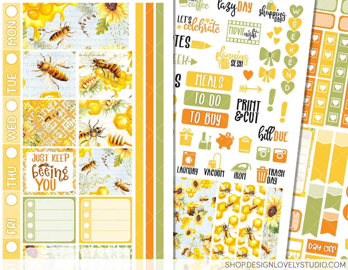 Printable HOBONICHI Weeks Stickers Kit, Honey Bee Planner Stickers ...