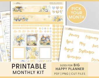 April Planner Stickers, May Monthly Sticker Kit, Printable Big Happy Planner Stickers, Yellow, Blue, Instant Download, BM252