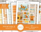 Big Happy Planner Fall Printable, October Planner Stickers, Halloween Planner Kit, Pumpkin Patch, Scarecrow, Fall Market, Cut File, BW102