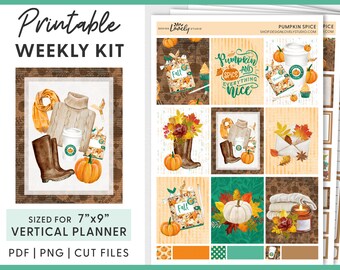 Printable Planner Stickers, November Stickers, Pumpkin Spice Planner Stickers, Thanksgiving Stickers, Weekly Stickers Kit, Cut Files, VS218
