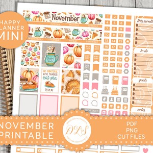 Printable NOVEMBER Monthly Stickers Kit, Mini Happy Planner November ...