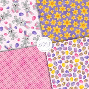 Easter Digital Paper, Easter Floral Paper, Easter Seamless Patterns, Spring Seamless Pattern, Easter Flowers, Easter Bunny, DP120 image 3