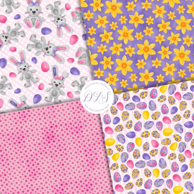 Easter Digital Paper, Easter Floral Paper, Easter Seamless Patterns, Spring Seamless Pattern, Easter Flowers, Easter Bunny, DP120 image 3