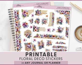 Adesivi floreali tropicali, adesivi stampabili per agenda, scrapbooking e bullet journal, vacanze estive, ibisco e plumeria, JS302