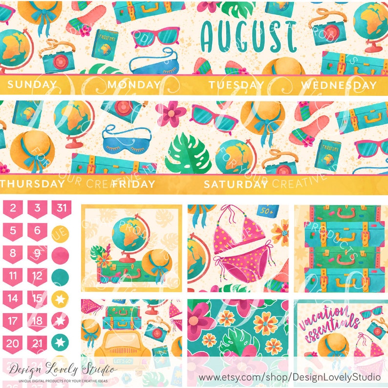 August Monthly Kit Printable August Monthly Stickers Erin | Etsy