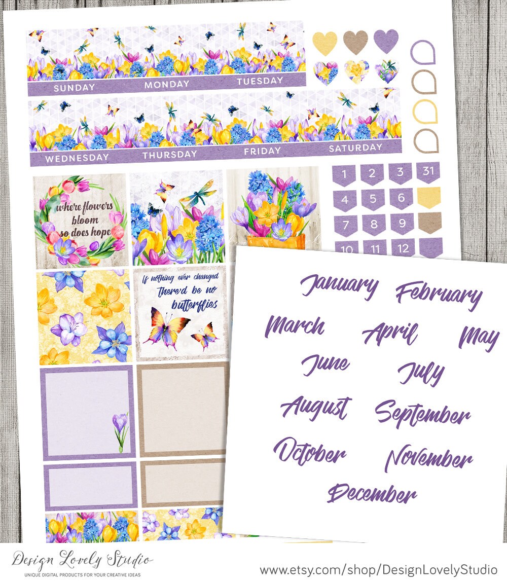 Printable FLORAL Monthly Planner Stickers, Classic Happy Planner ...