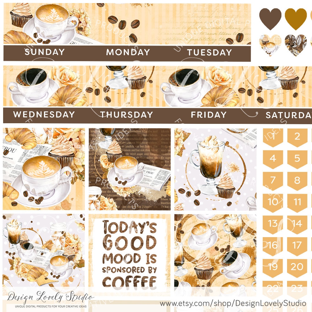 Big Happy Planner Monthly Stickers Printable COFFEE Monthly - Etsy