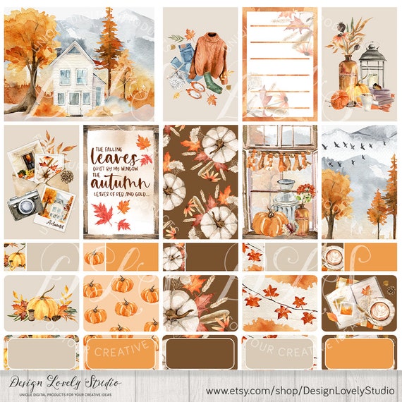 Printable FALL Planner Stickers, Happy Planner Printable Stickers, Autumn  Planner Kit, October Planner Stickers, Halloween Stickers, HP198 