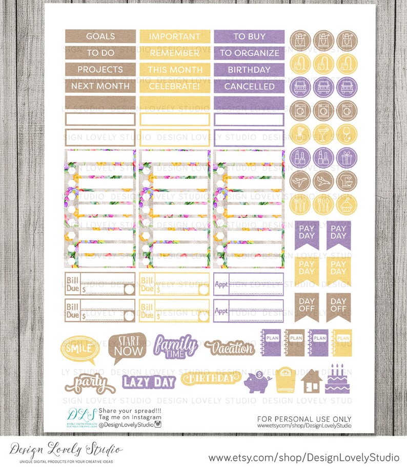 Printable FLORAL Monthly Stickers Kit, Big Happy Planner Monthly ...