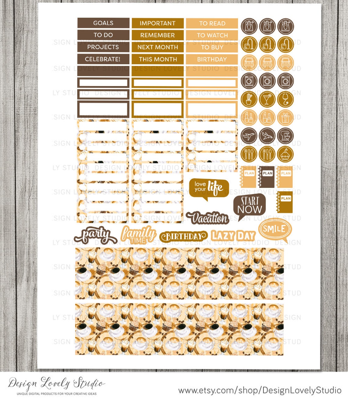 Printable COFFEE Monthly Planner Stickers, Happy Planner Monthly ...