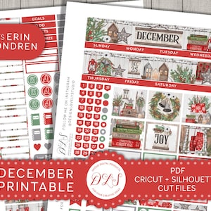 December maandelijkse Kit, afdrukbare december maandelijkse stickers, kerstplanner stickers, voor erin Condren Life Planner, gesneden bestanden, MV154