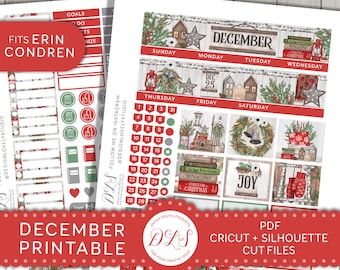 December Monthly Kit, Printable December Monthly Stickers, Christmas Planner Stickers, for Erin Condren Life Planner, Cut Files, MV154