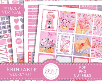 Printable VALENTINE'S DAY Planner Stickers Kit, February Weekly Stickers Kit, fits Erin Condren Vertical, Love Planner Stickers, VS180