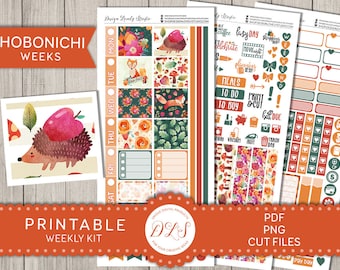 FALL Planner Stickers, Printable HOBONICHI Weeks Stickers Kit, September Planner Stickers, Woodland Planner Stickers Kit, Cut files, HO152