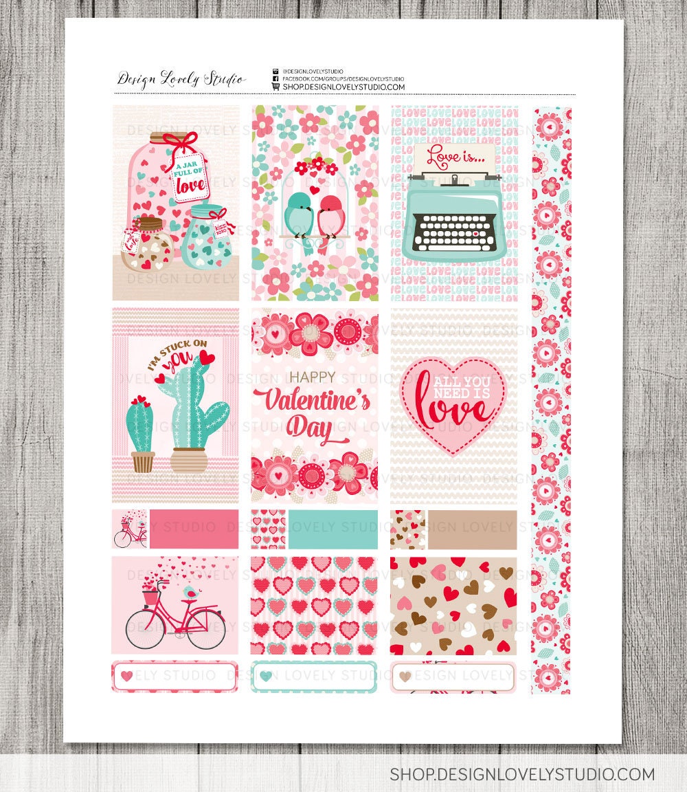 Printable Big Happy Planner Valentine's Day Stickers Kit - Etsy image.