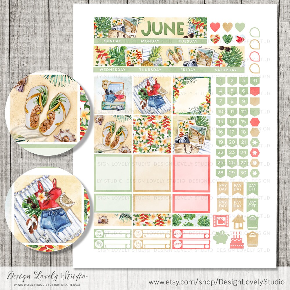 June Sticker Design JUNE Planner Stickers June Planner Printable Happy Planner - Etsy