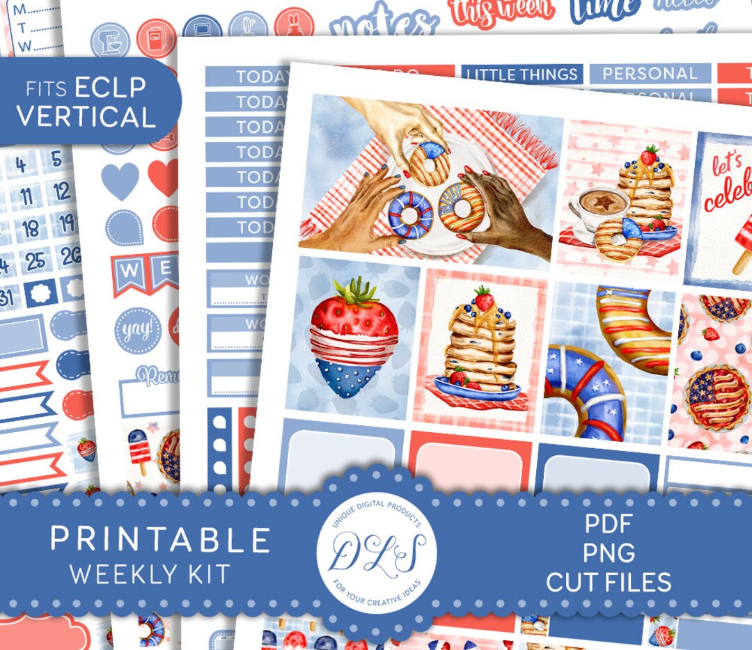 Printable 4TH OF JULY Weekly Sticker Kit, July Weekly Planner Stickers ...