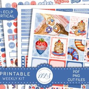 Printable 4TH OF JULY Weekly Sticker Kit, July Weekly Planner Stickers Kit, Patriotic Planner, for Erin Condren Vertical Planner, VS187
