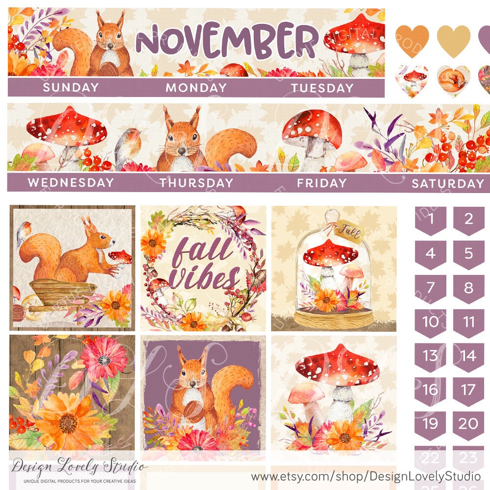 Printable NOVEMBER Monthly Stickers Kit Happy Planner - Etsy