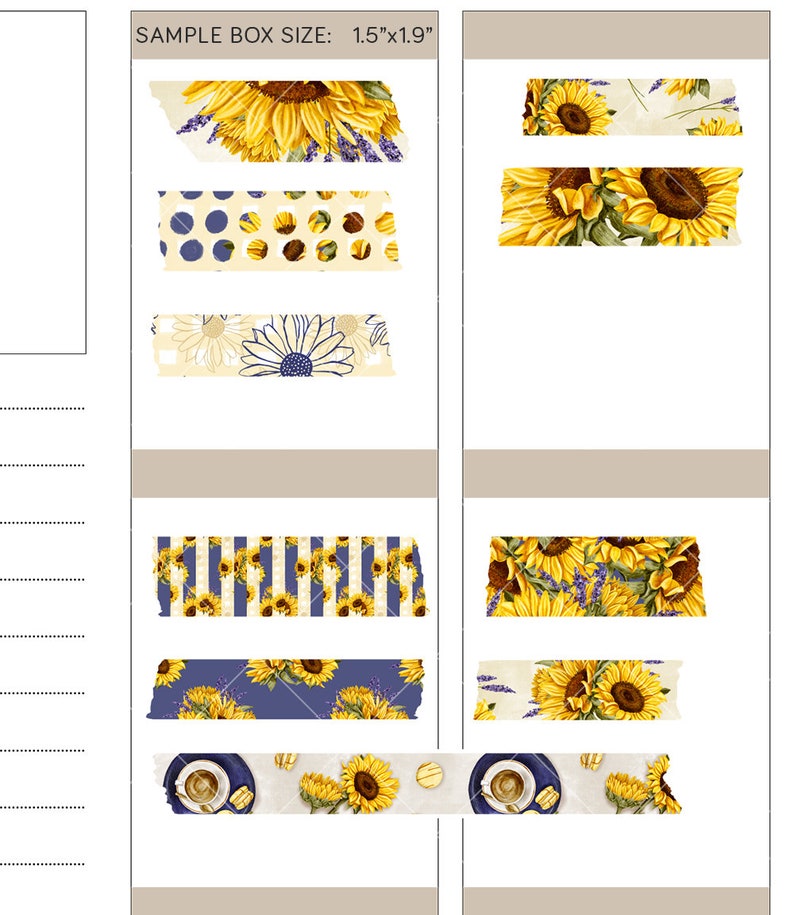 Printable Washi Tape Stickers, Sunflower Planner Stickers, Summer ...