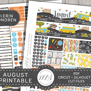 Back to School Planner Stickers Kit, August Monthly Kit for Erin Condren LifePlanner, August Monthly Printable Kit, August Planner, MV147