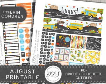 Back to School Planner Stickers Kit, August Monthly Kit for Erin Condren LifePlanner, August Monthly Printable Kit, August Planner, MV147