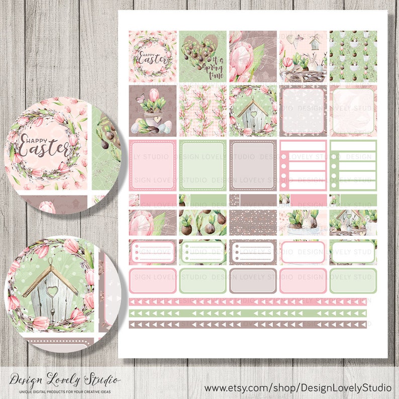 Easter Planner Sticker Kit, Erin Condren Horizontal Stickers, Printable Easter Planner Stickers, April Weekly Kit, Cricut Cut File, HS140 image 2