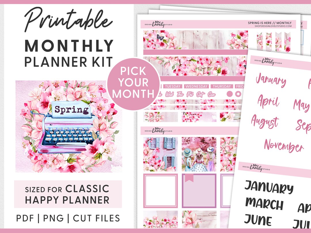 Monthly Planner Stickers, Spring Planner Stickers, Happy Planner