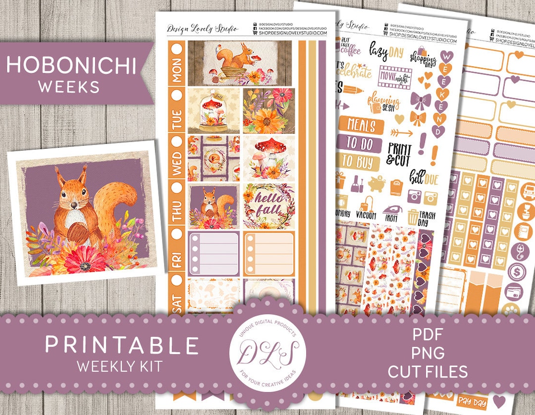 Printable HOBONICHI Weeks Stickers Kit, Fall Planner Stickers, Weekly ...