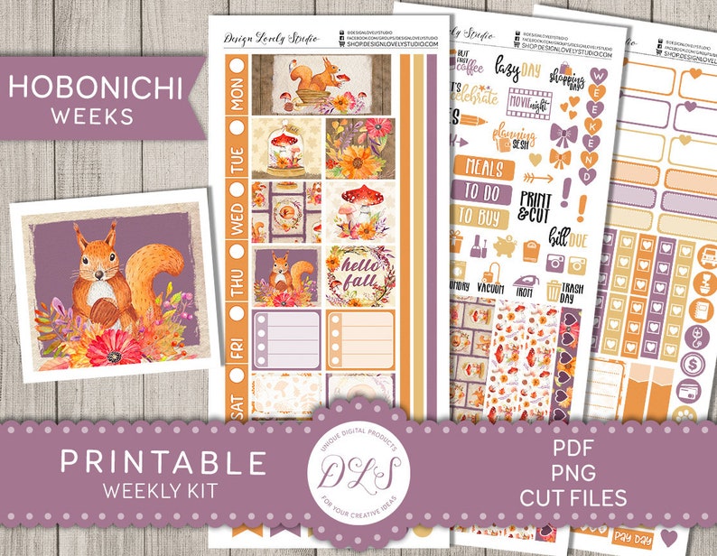 Printable HOBONICHI Weeks Stickers Kit Fall Planner Stickers - Etsy