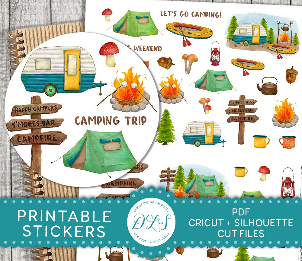 38, 23, or 15 Tree Forest Vacation Camping Outdoor Planner Journal Stickers  