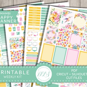 Glücklich druckbaren Sticker Mambi Sticker glücklich Planner Kit, wöchentlich bedruckbar, Floral Planner Sticker, HP125