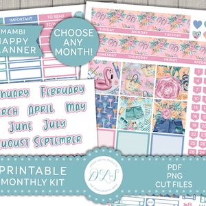 Happy Planner Printable Monthly Stickers, Beach Planner Stickers Kit, August Monthly Kit, July Monthly Kit, Summer Planner Stickers, HPE128