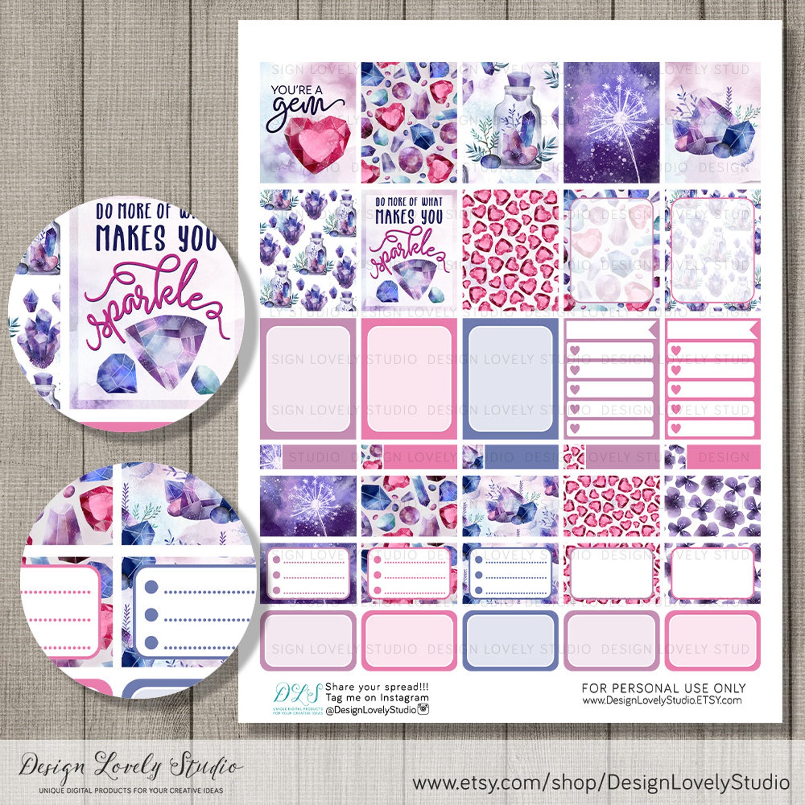 Printable Weekly Planner Kit Crystal Planner Stickers ECLP - Etsy