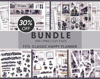 Printable Halloween Planner Stickers Bundle, Happy Planner, October Monthly Stickers, Weekly Sticker Kit, Victorian, Spooky, Gothic, BH116