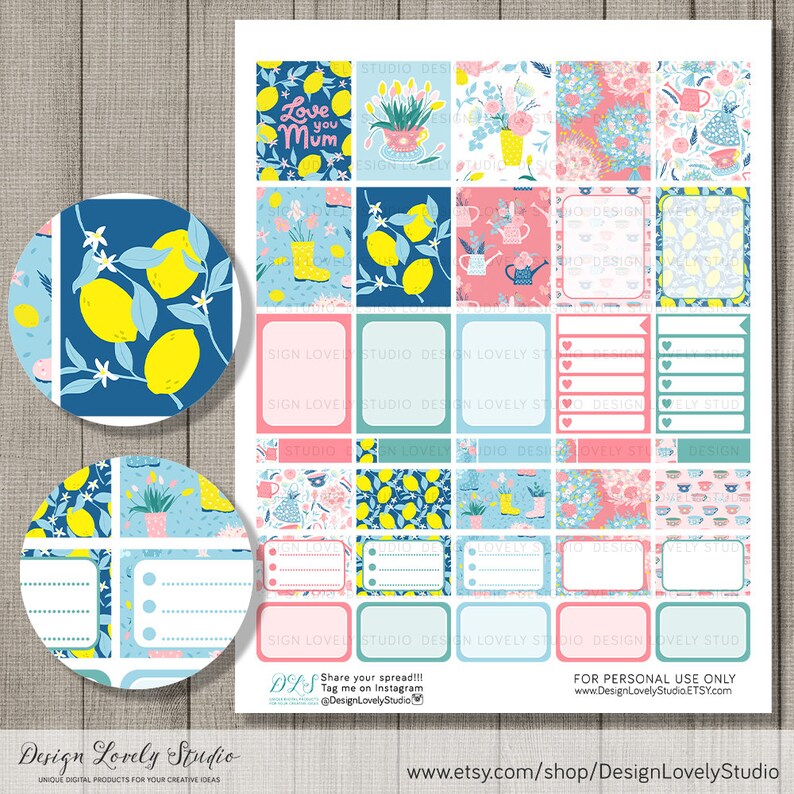 May include: A set of printable planner stickers featuring a lemon theme. The stickers include a variety of designs, including lemons, flowers, and gardening tools. The stickers are perfect for adding a touch of whimsy to your planner.