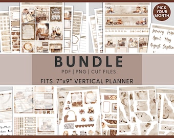 Printable Coffee Lover Planner Stickers Bundle, Coffee Themed Stickers, Espresso, Monthly, Weekly Kit, Journaling, Erin Condren, BV108