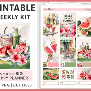 Wassermelone Planner Aufkleber, druckbare Aufkleber, Sommer Aufkleber, Sommer Planner Kit, Wassermelone, Wassermelone