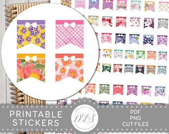 Utskrivbara flaggor, planerarklistermärken med blommiga flaggor, flerfärgade flaggklistermärken, planerarklistermärken med sidflaggor, klippfiler, DS168