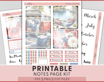 Lakeside Notes Page for Erin Condren | Summer Camping Planner Insert | Lake Life Road Trip | Patriotic July 4th Stickers, ECN318
