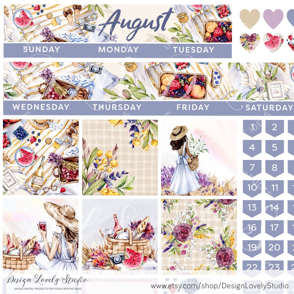 AUGUST Planner Stickers Printable Planner Stickers Big Happy - Etsy