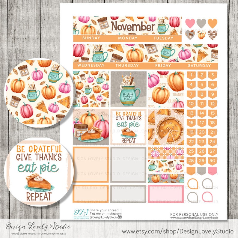 Printable NOVEMBER Monthly Stickers Kit Big Happy Planner | Etsy