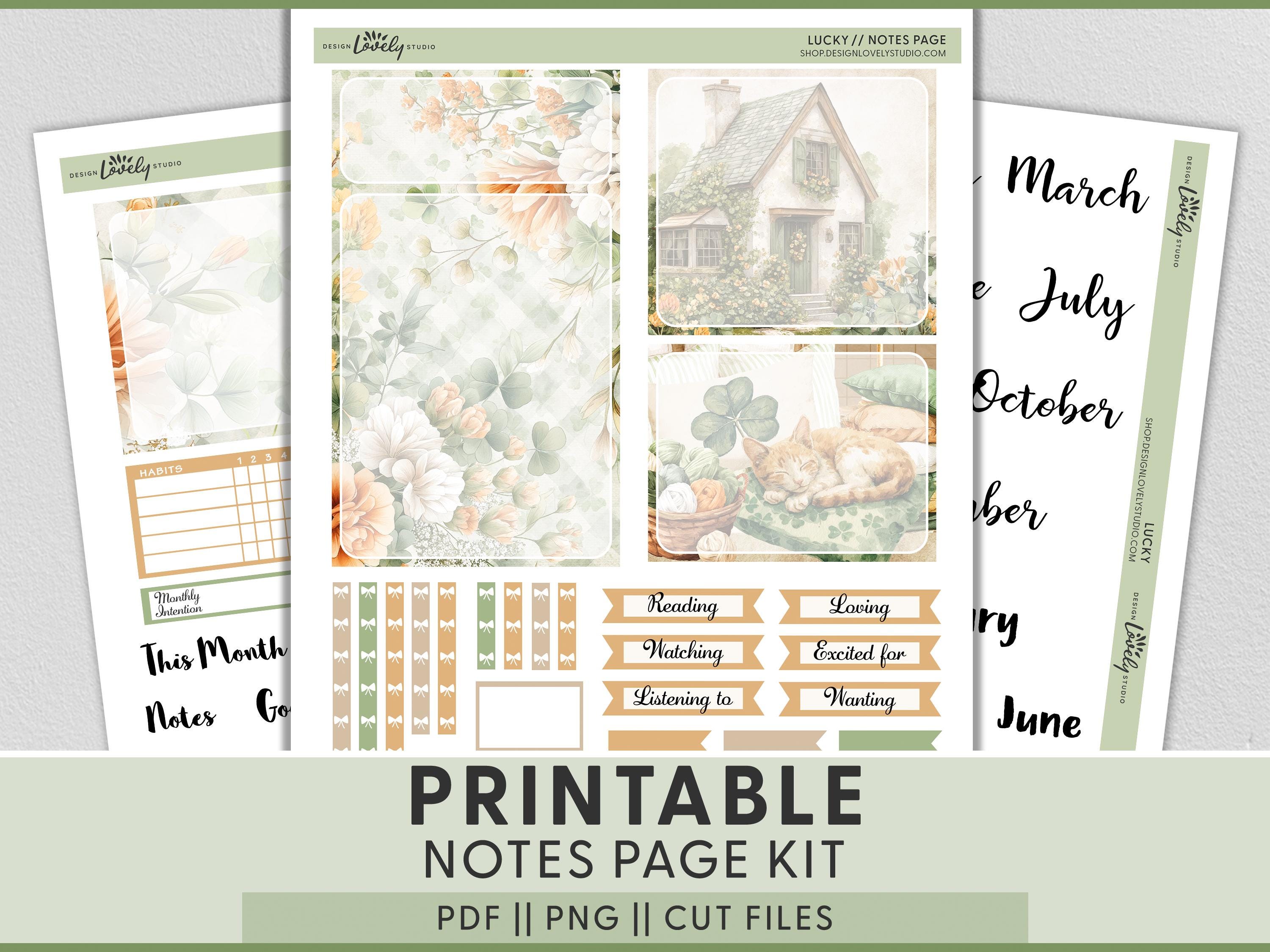 Lucky Printable Planner Stickers, March Notes Page Stickers for Erin ...