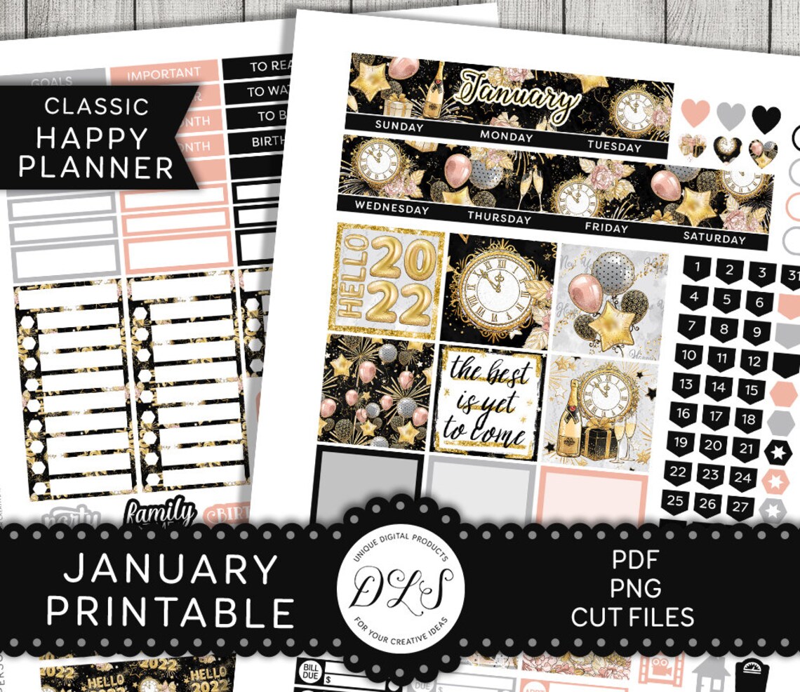 Printable JANUARY Planner Stickers Kit Happy Planner January Etsy