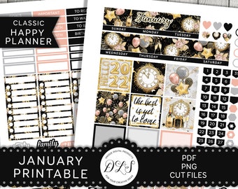 Printable January Planner Stickers January Monthly Kit Happy | Etsy
