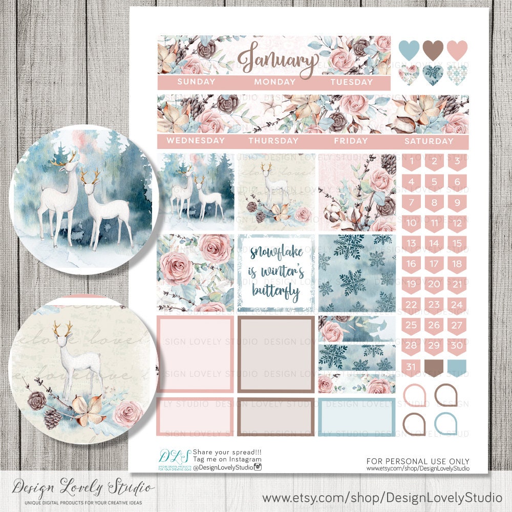 Printable JANUARY Monthly Stickers Kit, Big Happy Planner January Kit ...
