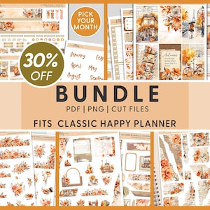 Bundle d'autocollants imprimables pour agenda automne, kit mensuel d'automne, autocollants hebdomadaires, autocollants de journalisation, Happy Planner, citrouille épicée, BH123