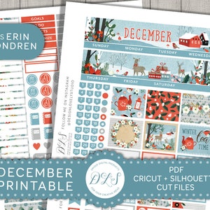 Afdrukbare december maandelijkse Kit, december Planner Stickers Kit, Kerst Planner Stickers, voor Erin Condren Life Planner, Cut Files, MV151