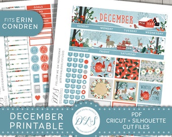 Printable December Monthly Kit, December Planner Stickers Kit, Christmas Planner Stickers, for Erin Condren Life Planner, Cut Files, MV151